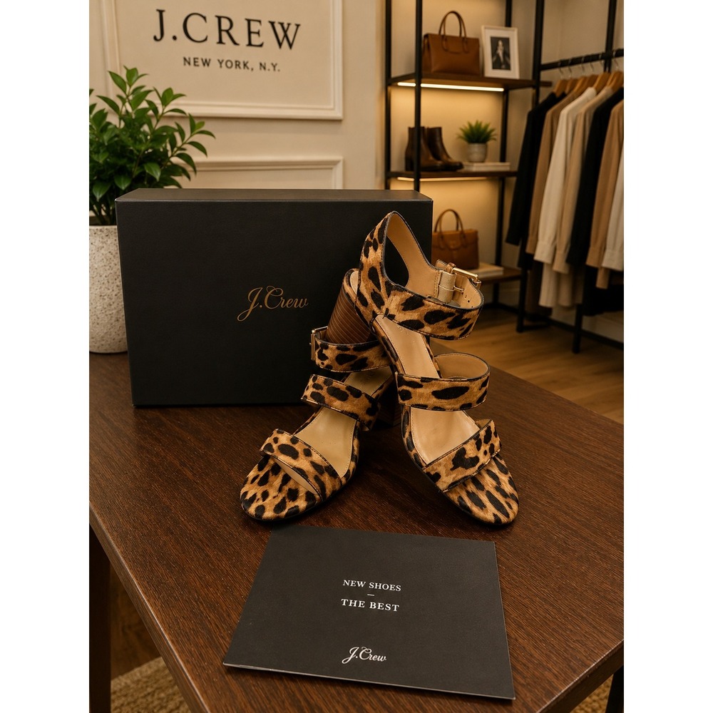 J. Crew 3 strap stacked heel sandals 9